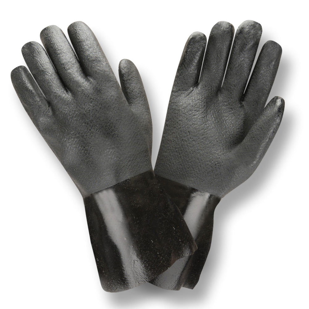 Black PVC Coated Gloves, Sandpaper Finish, Jersey Lined, 10-INCH (6 Dozen)