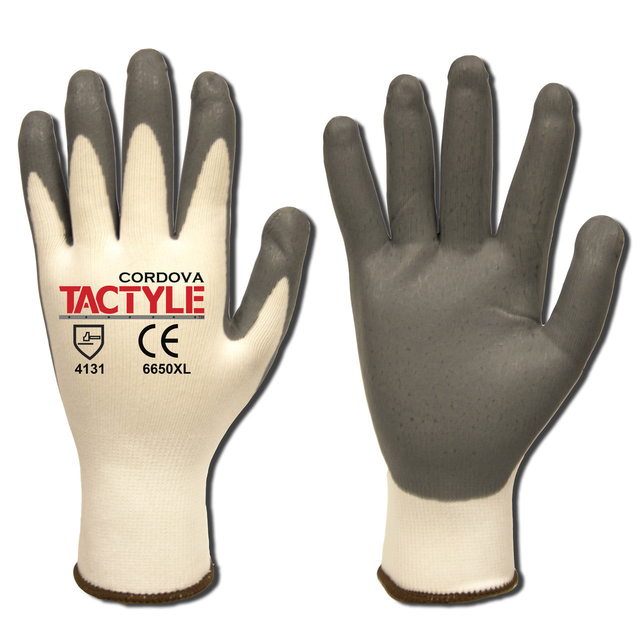 Cordova TACTYLE™ Nitrile Coated Machine Knit Gloves, 13-Gauge, White/Gray (Dozen)