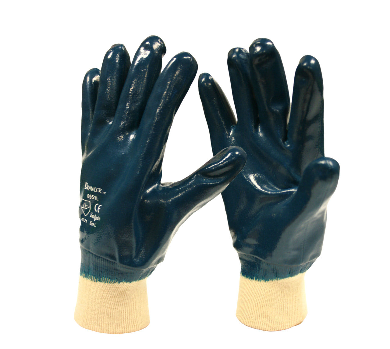 BRAWLER Supported Nitrile Gloves, Fully Coated, Jersey Lined, Knit Wrist, Sanitized®