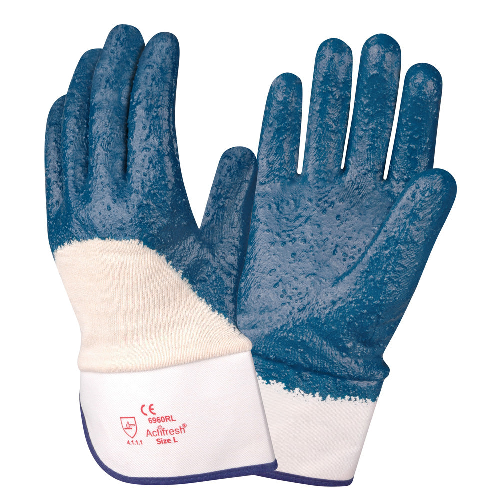BRAWLER Supported Nitrile Gloves, Rough Palm Coated, Jersey Lined, Safety Cuff, Sanitized®