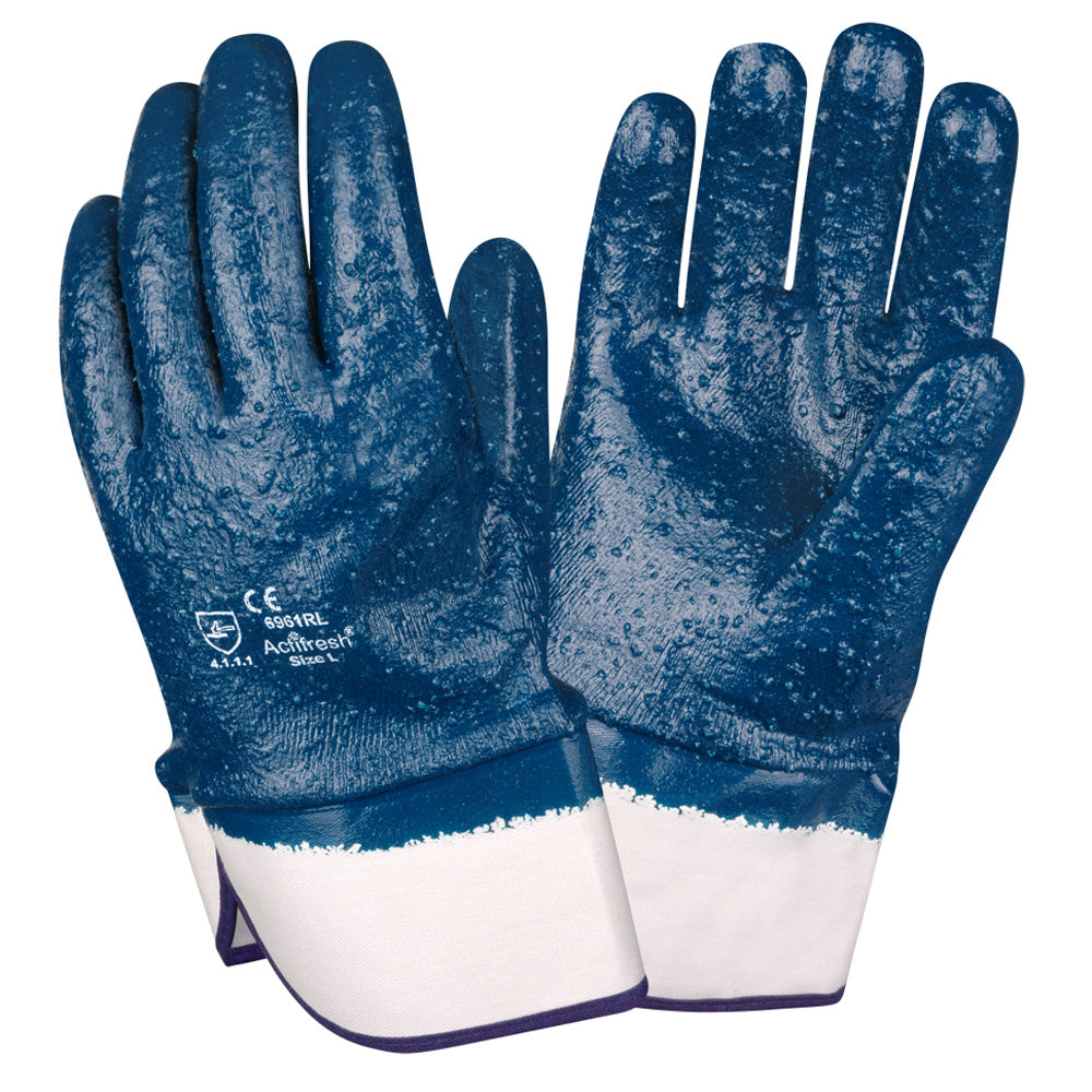 BRAWLER Supported Nitrile Gloves, Rough Fully Coated, Jersey Lined, Safety Cuff, Sanitized®