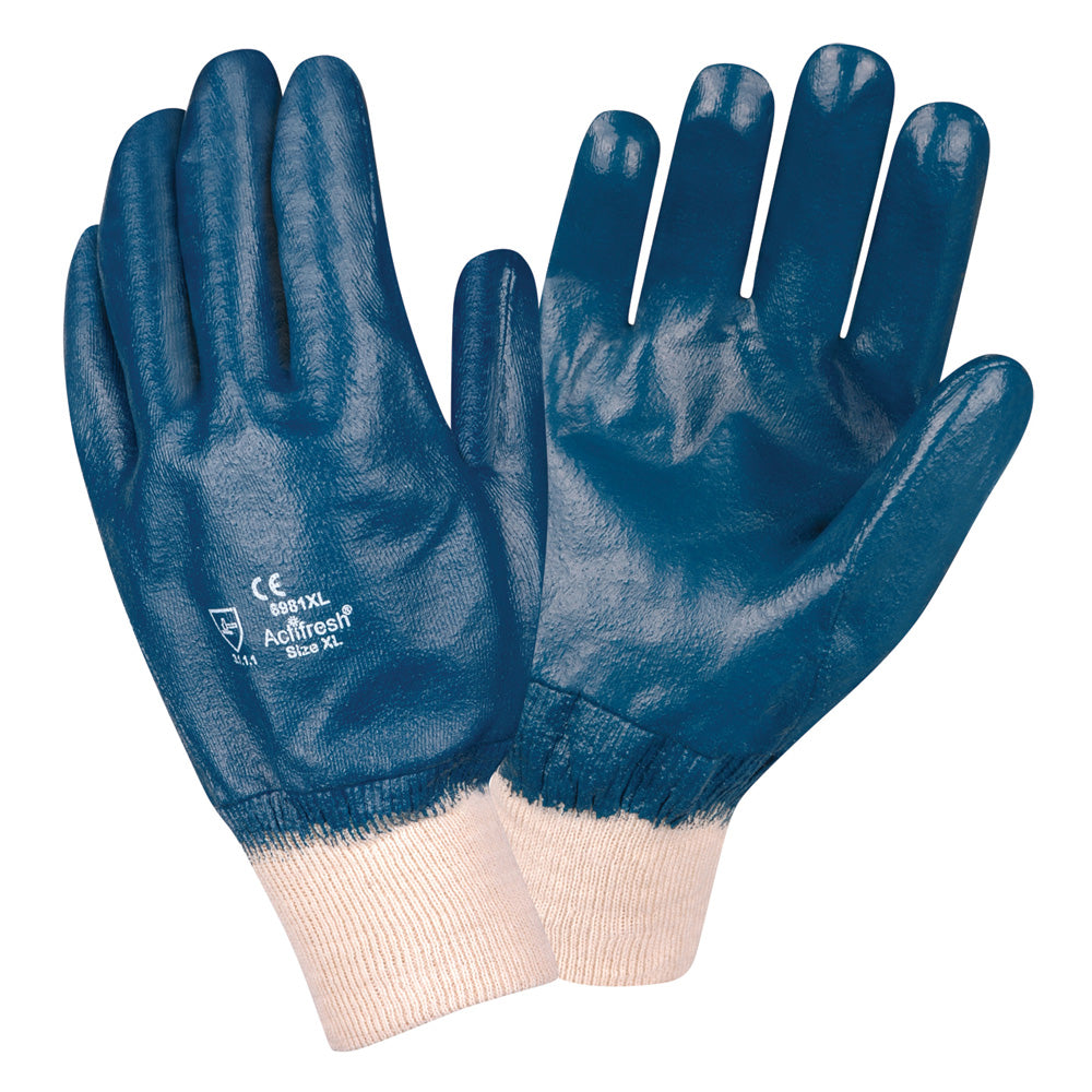 BRAWLER II Supported Nitrile Gloves, Fully Coated, Interlock Lined, Knit Wrist, Sanitized®