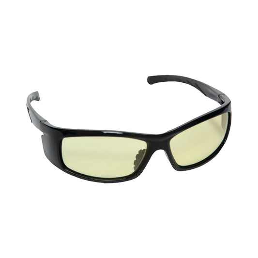 VENDETTA™ Safety Glasses, Black Frame with Amber Lens, Side Shields
