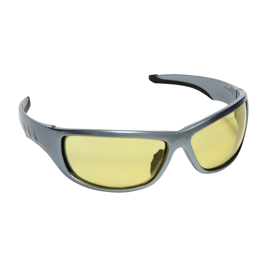 AGGRESSOR™ Safety Glasses, Silver Frame with Amber Lens, TPR Nose & Temples