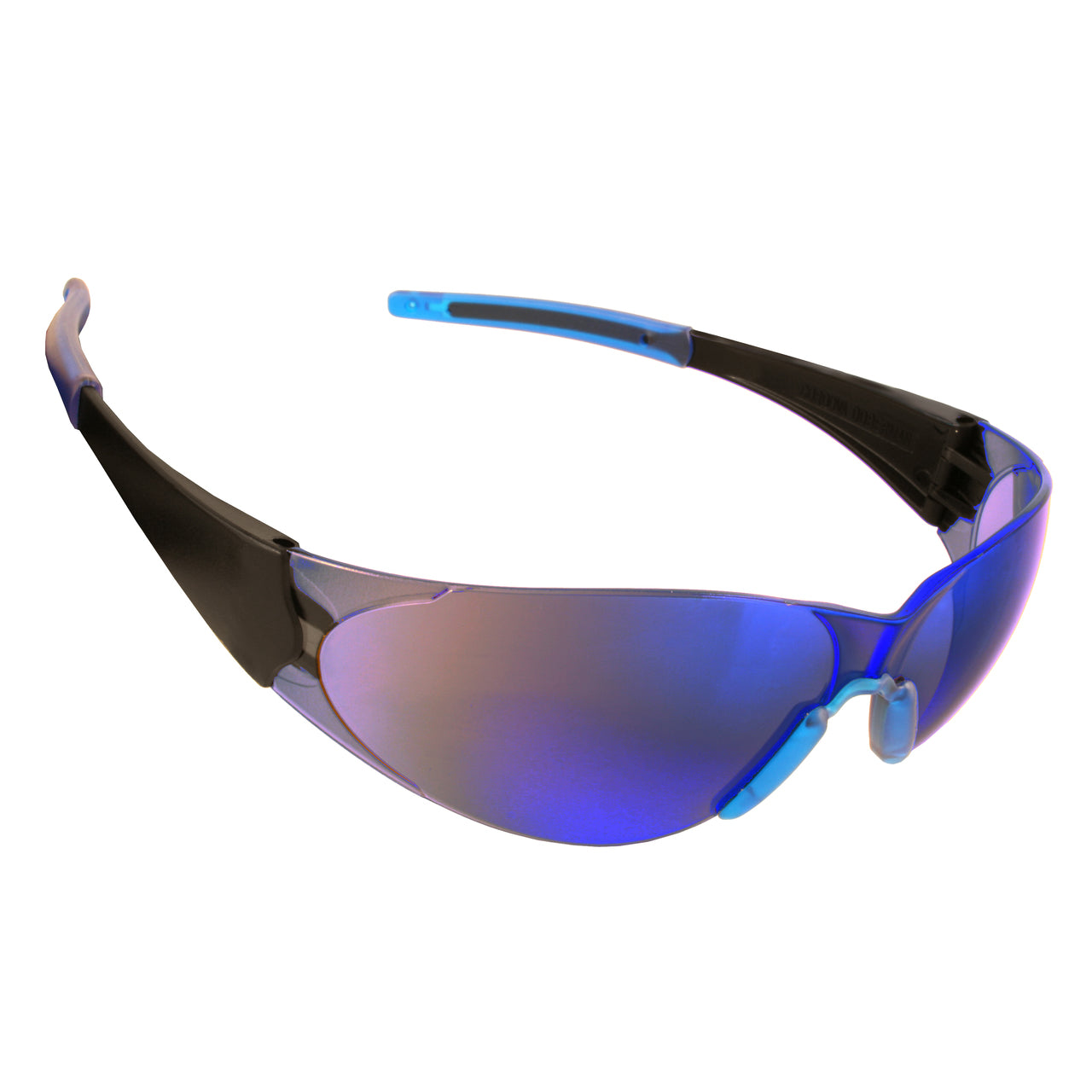 DOBERMAN™ Safety Glasses, Gel Nose Piece, Temple Sleeves, Blue Mirror Lens