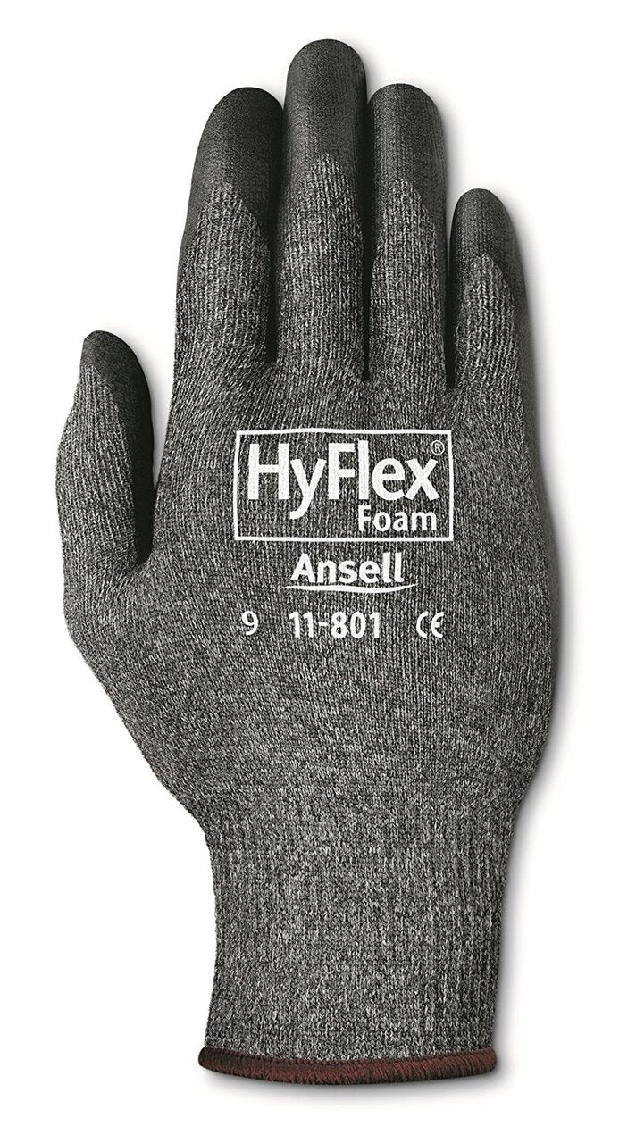 HyFlex Light-Duty Gloves, Foam Coated, Cut Level 1, Gray