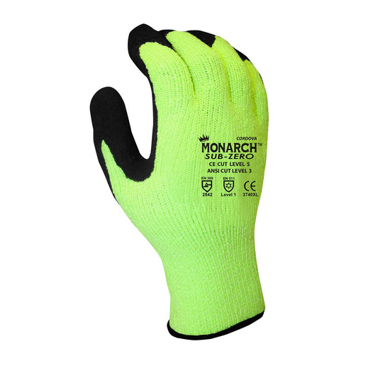 Cordova Monarch SUB-ZERO™ Hi-Vis Green TAEKI5® Gloves, 7-Gauge, Polyurethane Coating, Cut Level 3 (Pair)