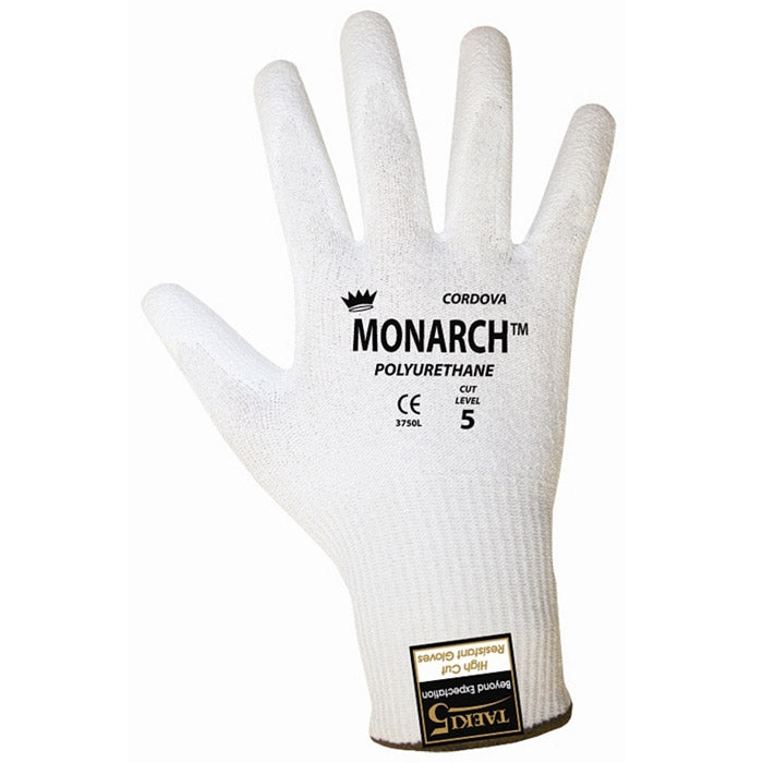 Cordova Monarch PU™ White TAEKI5® Gloves, 13-Gauge, Polyurethane Coating, Cut Level 3 (Pair)