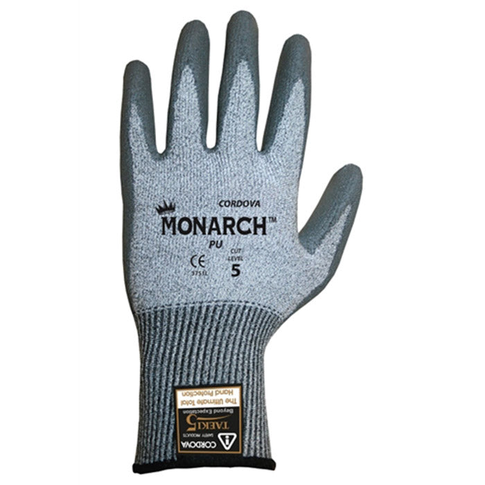 Cordova Monarch PU™ Gray TAEKI5® Gloves, 13-Gauge, Polyurethane Coating, Cut Level 3 (Pair)