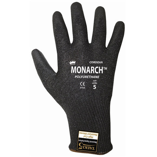 Cordova Monarch™ PU™ Black TAEKI5® Gloves, 13-Gauge, Polyurethane Coating, Cut Level 5 (Pair)