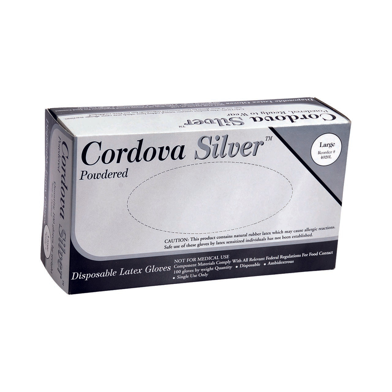 Cordova SILVER™ Industrial Grade Latex Gloves, Powdered (Case of 1,000)