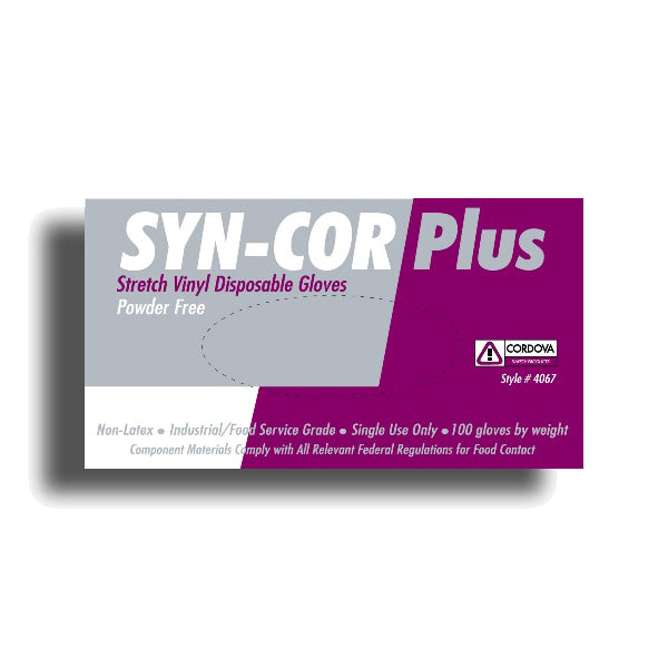 Cordova SYN-COR PLUS™ Industrial Grade Stretch Vinyl Gloves, 4-MIL, Powder Free (Case of 1,000)