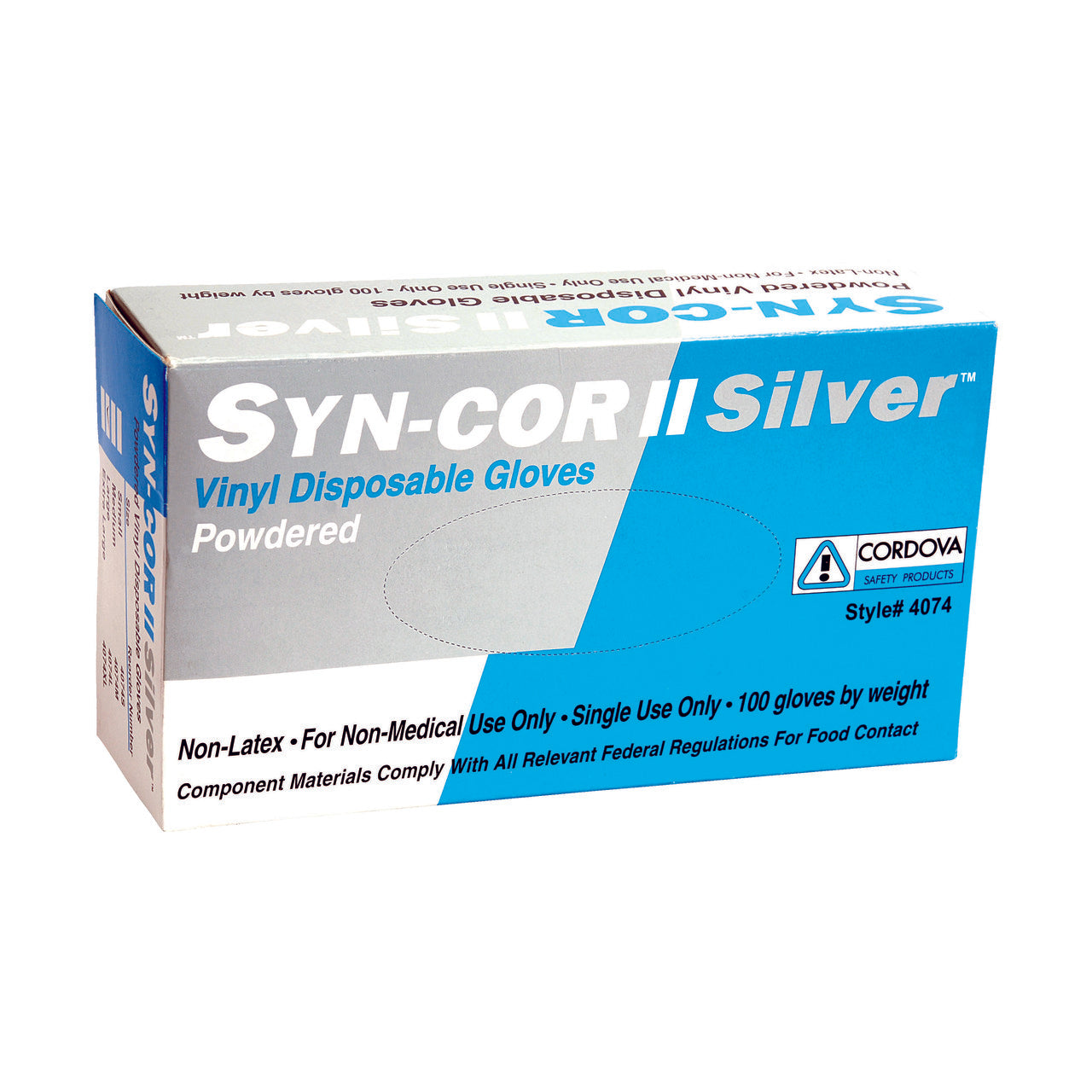 Cordova SYN-COR II SILVER™ Industrial Grade Vinyl Gloves, 5-MIL, Powdered (Case of 1,000)