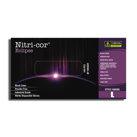 Cordova NITRI-COR ECLIPSE™ Industrial Grade Nitrile Gloves, 4-MIL, Powder Free, Textured, Black (Case of 1,000)