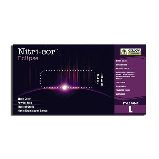 Cordova NITRI-COR ECLIPSE™ Exame Grade Nitrile Gloves, 4-MIL, Powder Free, Textured, Black (Case of 1,000)