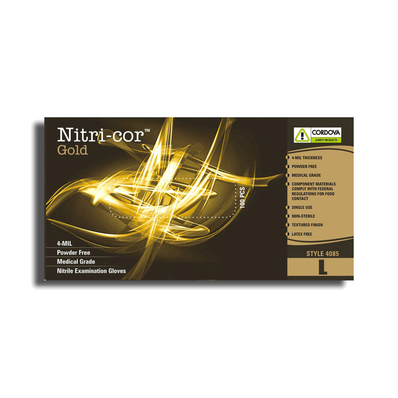 Cordova NITRI-COR GOLD™ Exame Grade Nitrile Gloves, 4-MIL, Powder Free, Textured (Case of 1,000)