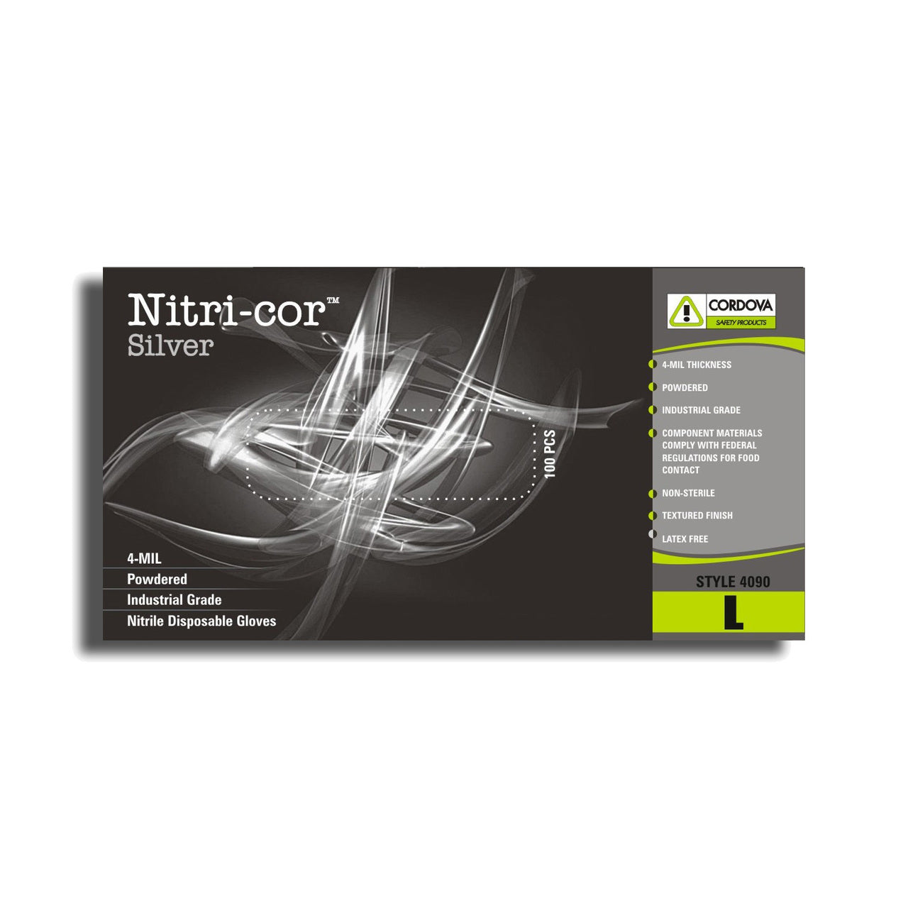 Cordova NITRI-COR SILVER™ Industrial Grade Nitrile Gloves, 4-MIL, Powdered, Textured (Case of 1,000)