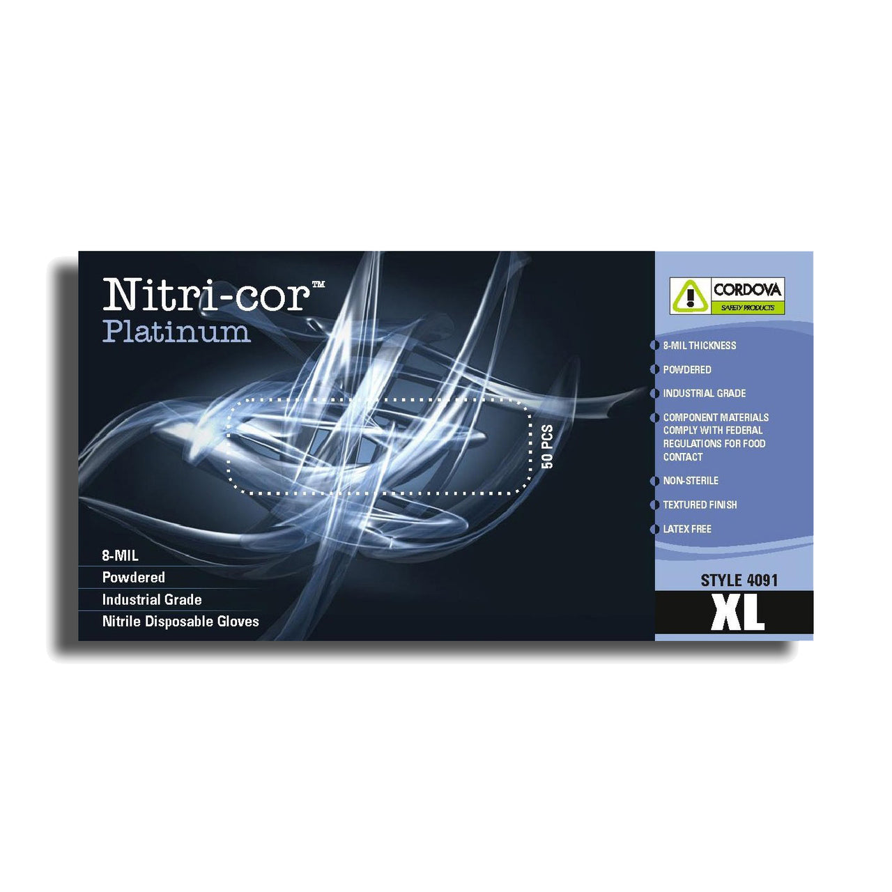 Cordova NITRI-COR PLATINUM™ Industrial Grade Nitrile Gloves, 8-MIL, Powdered, Textured (Case of 1,000)