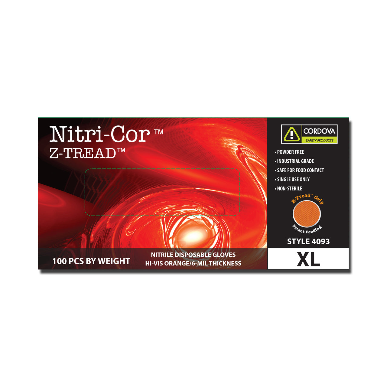 Cordova NITRI-COR Z-TREAD™ Industrial Grade Nitrile Gloves, 6-MIL, Powder Free, Z-Tread Grip, Orange (Case of 1,000)