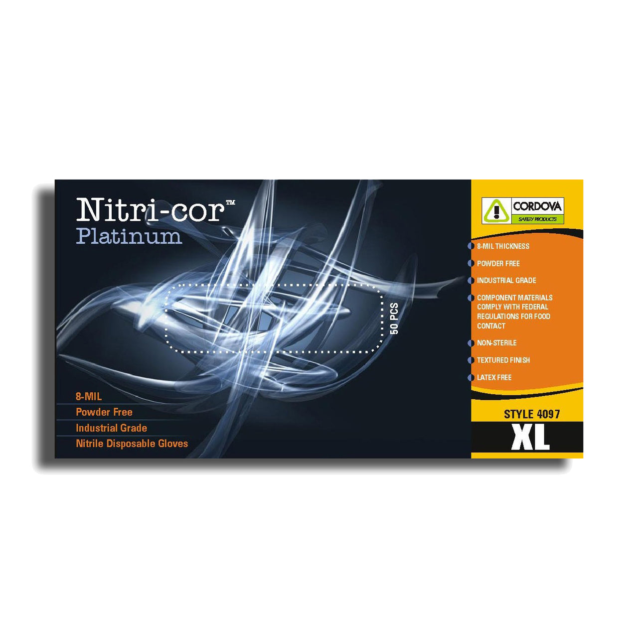 Cordova NITRI-COR PLATINUM™ Industrial Grade Nitrile Gloves, 8-MIL, Powder Free, Textured (Case of 1,000)