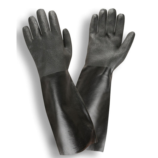 Black PVC Coated Gloves, Etched Finish, Interlock Lined, 18-INCH (Dozen)