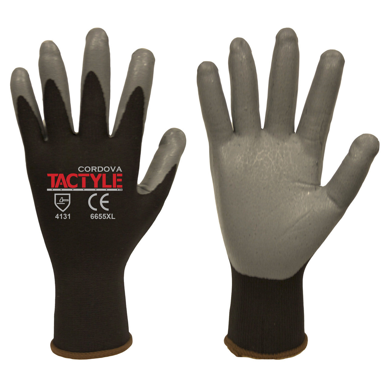 Cordova TACTYLE™ Nitrile Coated Machine Knit Gloves, 13-Gauge, Black/Gray (Dozen)