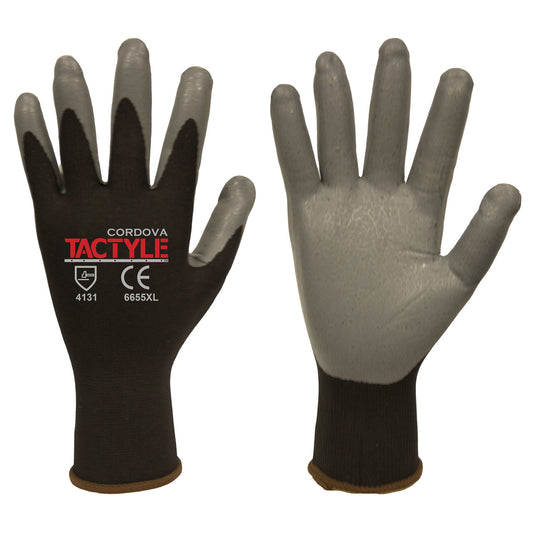 Cordova TACTYLE™ Nitrile Coated Machine Knit Gloves, 13-Gauge, Black/Gray (Dozen)