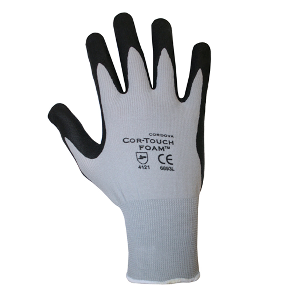 Cordova COR-TOUCH FOAM™ Nitrile Coated Machine Knit Gloves, 13-Gauge, Black/Gray, Microfoam Coating (Dozen)