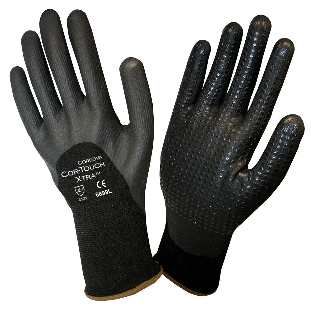 Cordova COR-TOUCH XTRA™ Nitrile Coated Machine Knit Gloves, 13-Gauge, 3/4 Coating, Black Nitrile Dots (Dozen)