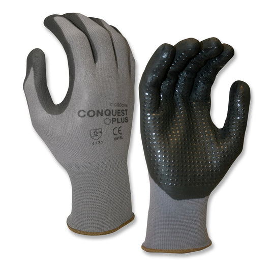 Cordova CONQUEST PLUS™ Nitrile Coated Machine Knit Gloves, Black Nitrile Dots (Dozen)