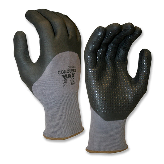 Cordova CONQUEST MAX™ Nitrile Coated Machine Knit Gloves, 3/4 Coating, Black Nitrile Dots (Dozen)