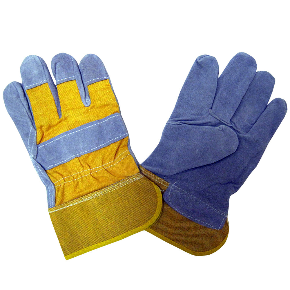 Cordova Regular Shoulder Split Cowhide Leather Gloves, Yellow, Rubberized Safety Cuff (Dozen)