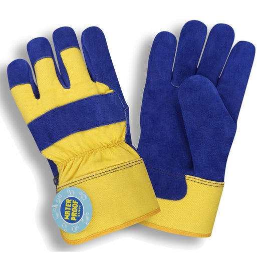 Cordova Side Split Cowhide Leather Gloves, Thinsulate® & Waterproof, Convertible Knit Wrist, Blue/Yellow  (Dozen)