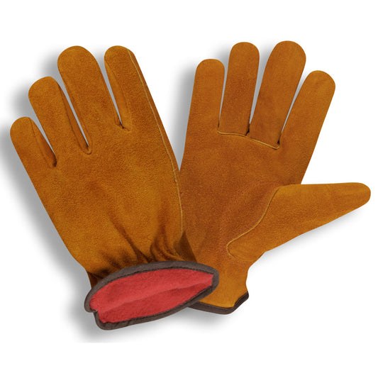 Cordova Standard Cowhide Leather Drivers Gloves, Red Fleece Lined, Elastic Back, Keystone Thumb, Russet (Dozen)