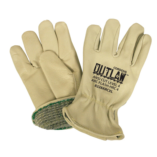 Cordova OUTLAW ARC™ Cowhide Leather Drivers Gloves, Arch Flash HRC4, Keystone Thumb, Leather Self-Hem, Cut Level 4 (Dozen)