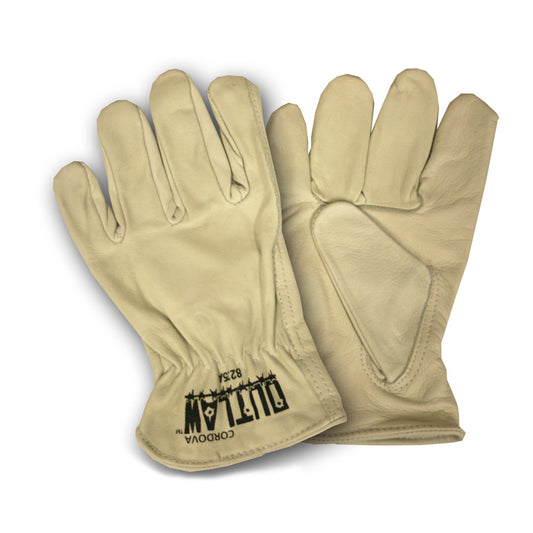 Cordova OUTLAW™ Cowhide Leather Drivers Gloves, Unlined, Elastic Back, Keystone Thumb, Leather Self-Hem (Dozen)