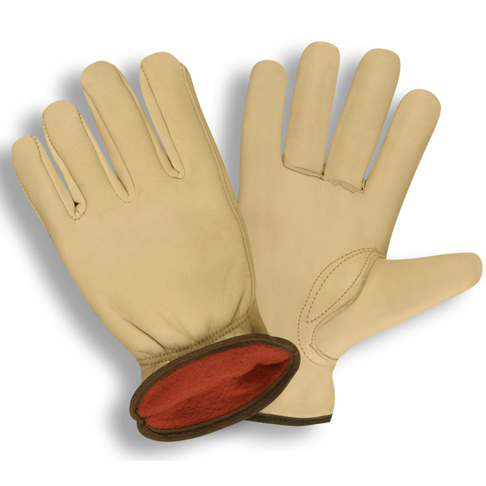 Cordova Premium Cowhide Leather Drivers Gloves, Red Fleece Lined, Elastic Back, Keystone Thumb (Dozen)