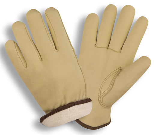 Cordova Standard Cowhide Leather Drivers Gloves, White Fleece Lined, Elastic Back, Keystone Thumb (Dozen)