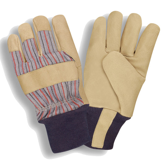 Cordova Grain Pigskin Leather Gloves, Thinsulate® Lined, Gunn Cut, Blue Knit Wrist (Dozen)