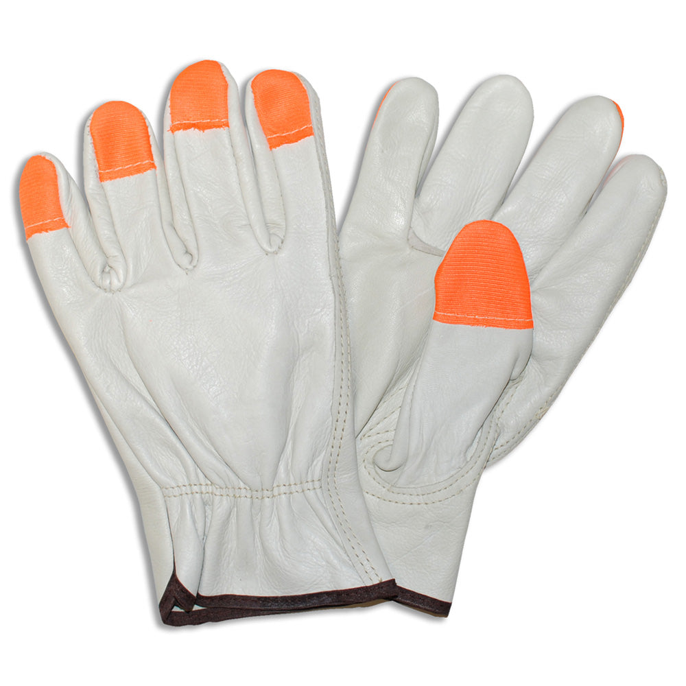 Cordova Pigskin Leather Drivers Gloves, Unlined, Hi-Vis Orange Fingertips, Keystone Thumb (Dozen)