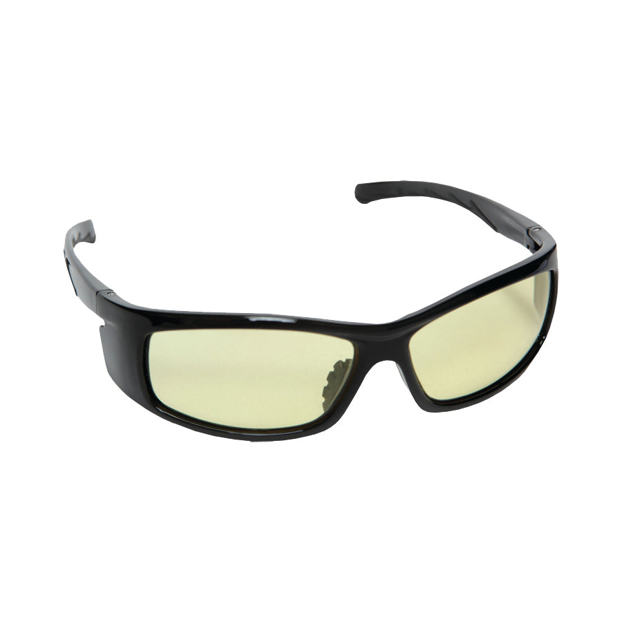 VENDETTA™ Safety Glasses, Black Frame with Amber Lens, Side Shields