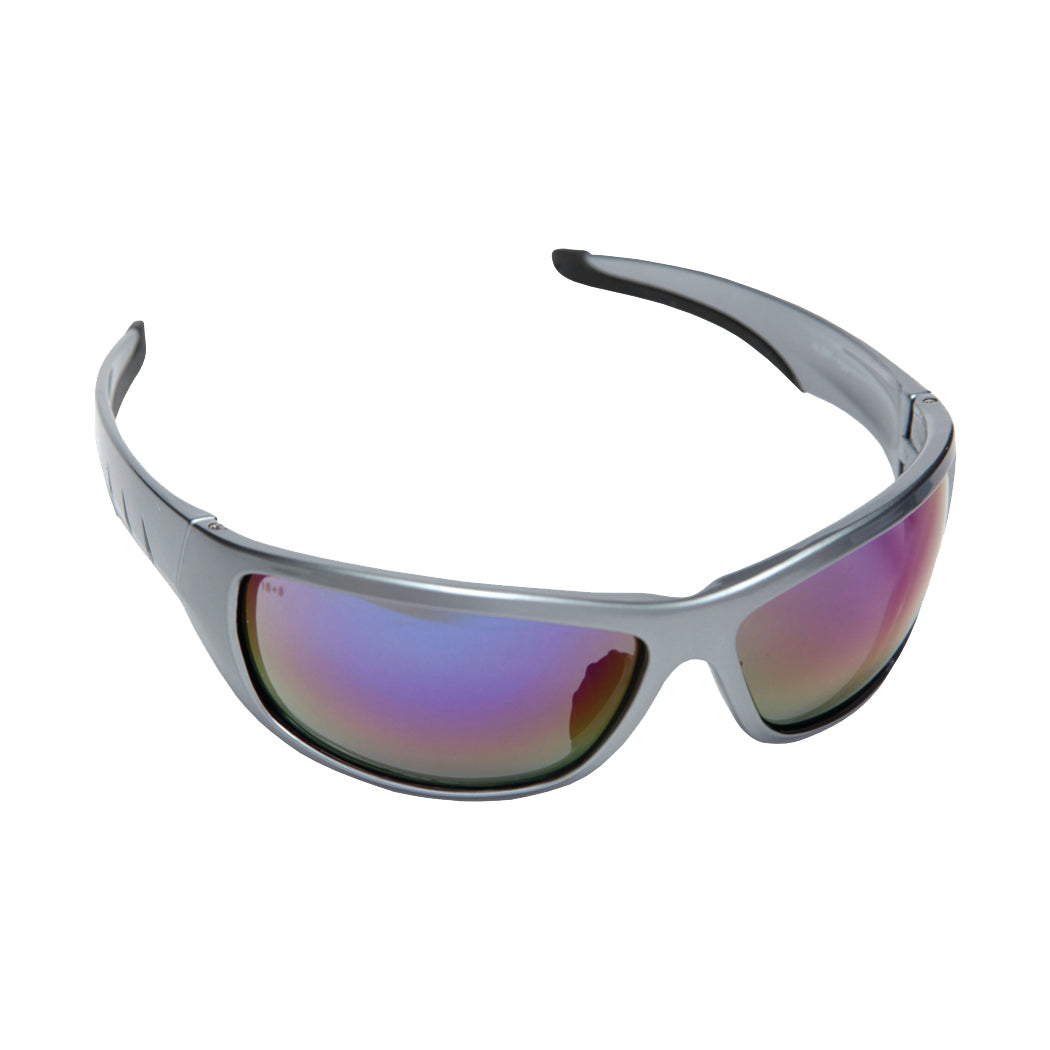 AGGRESSOR™ Safety Glasses, Silver Frame with Blue Mirror Lens, TPR Nose & Temples