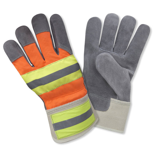 Cordova Select Shoulder Split Cowhide Leather Gloves, Hi-Vis Orange, Two-Tone Reflective Tape, Safety Cuff (Dozen)