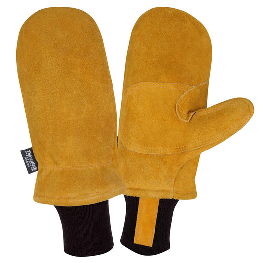 Cordova FREEZEBEATER® Side Split Cowhide Leather Mittens, C150 Thinsulate® Lined, Knit Wrist, Russet (Pair)