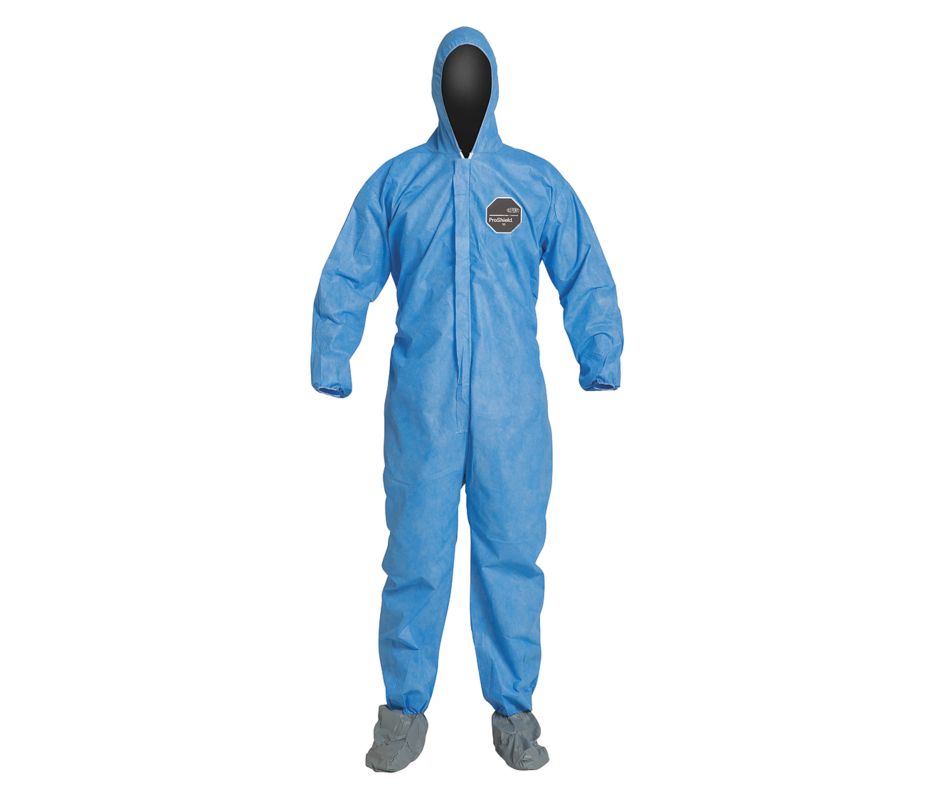 ProShield Basic Coveralls, Attached Hood and Boots, Elastic Wrists, Blue