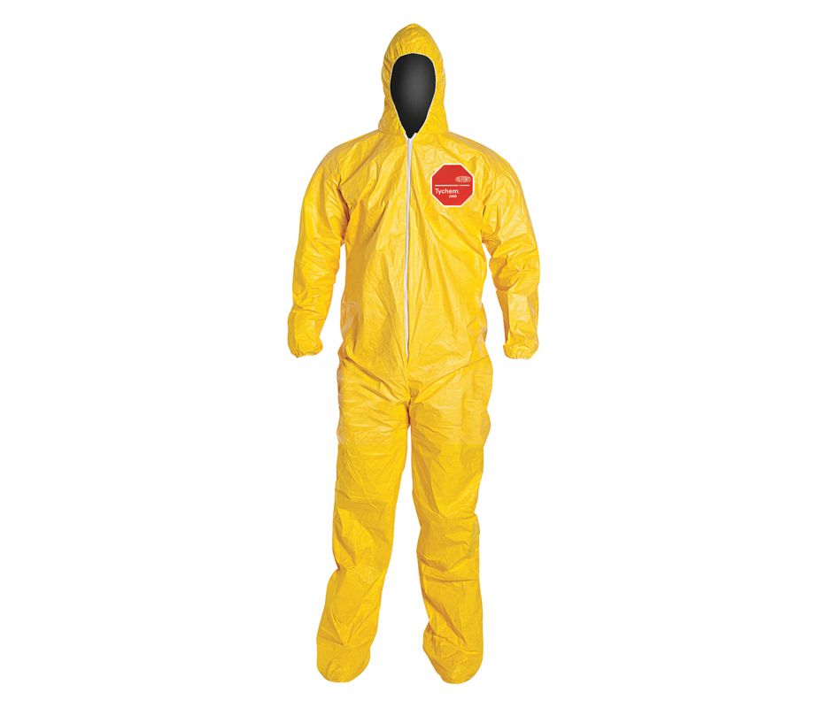 Dupont Tychem QC Coveralls, Attached Hood and Socks, Elastic Wrists and Face