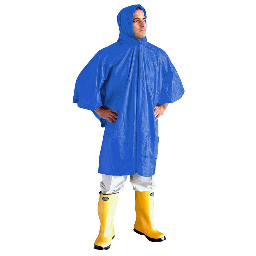 Cordova VALUE-LINE PVC Rain Poncho, Attached Hood and Drawstring, .10mm, Blue