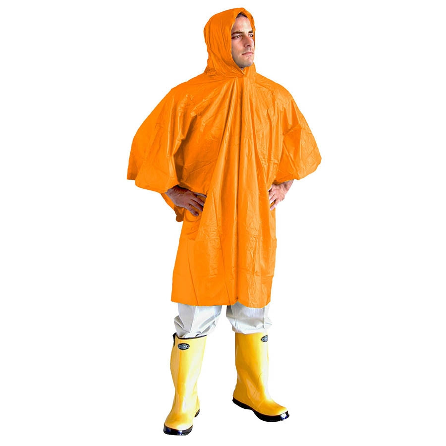 Cordova VALUE-LINE PVC Rain Poncho, Attached Hood and Drawstring, .10mm, Orange