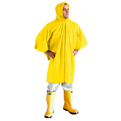 Cordova VALUE-LINE PVC Rain Poncho, Attached Hood and Drawstring, .10mm, Yellow