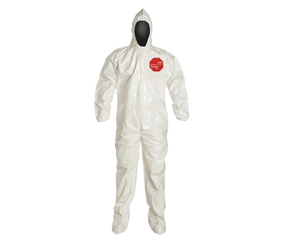 Dupont Tychem SL Coveralls, Attached Hood and Socks, Elastic Wrists and Face